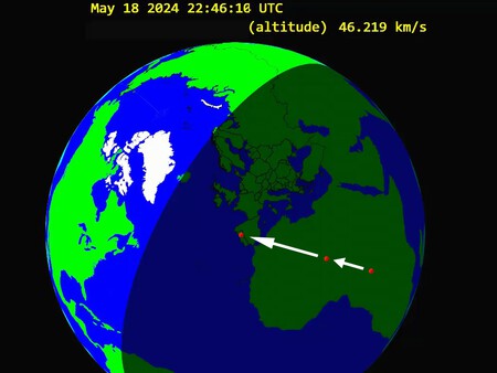 Trayectoria del meteoro que sobrevoló España y Portugal