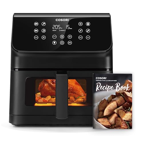 COSORI Freidora de Aire 6,2 L, Air Fryer con 3+8 Funciones, Freidora sin Aceite con Ventana y Metal Interior, Cesta Antiadherente, Libro de Recetas en Español, Rápida y Saludable, Panel Táctil 75-205℃